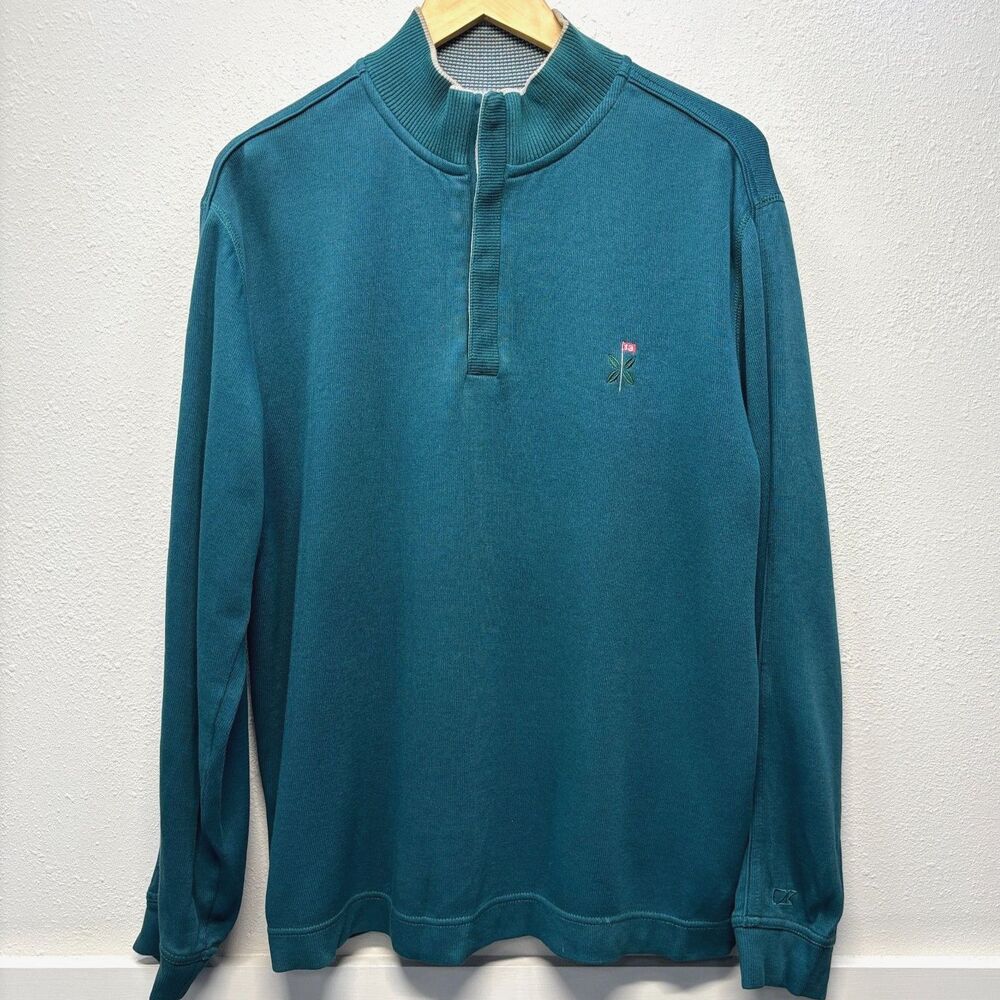 Cutter & Buck Golf 1/4 Snap Pullover M Green 13 Flag Logo Long Sleeve